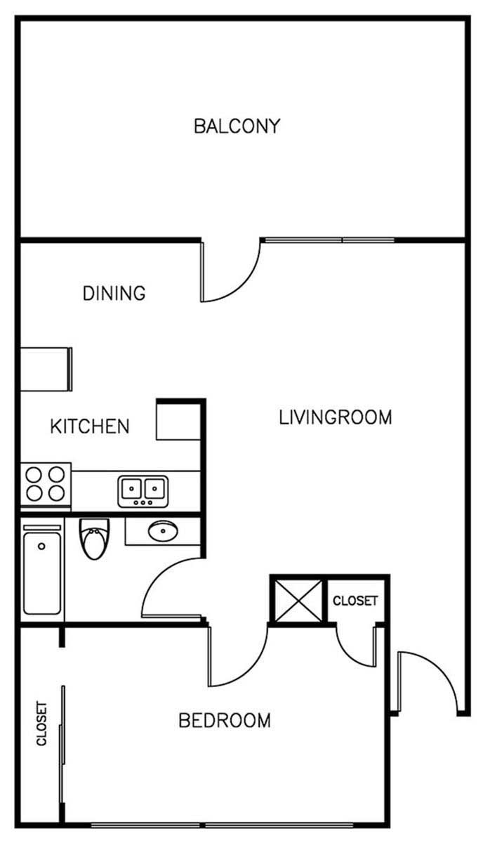 1Bedroom/1Bathroom - 750 sqft